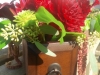 Centerpiece: dahlia, leucadendron, cockscomb , succulent, seeded eucalyptus