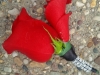 Boutonniere: red rose with diamond wrap