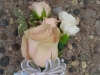 Corsage: Blush colored rose with white carnations