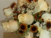 Fresh bouquet of off white roses, queen annes lace, buttons