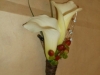 2 mini white calla lilies, hypericum berries, bears grass, bling pieces, stem wrapped in raffia