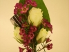 fresh, corsage, white spray rose, wax flower
