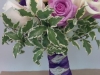 Fresh bouquet purple throat calla lilies, white roses, green hydrangeas, purple lizzy, purple roses, variegated mini pit