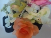 Silk cascade bouquet with roses, orchid, hydrangea, pearls, black ribbon loops