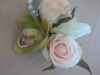 silk wristlet orchid, spray rose, hydrangea
