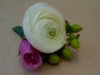 Fresh white ranunculus, hypericum berries, rose