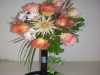 fresh,brides bouquet, roses, mums, daisies, cat tails, lily green, ivy
